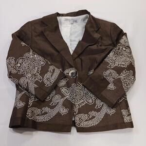 Donna Degnan Women's Brown/White Floral Cropped Jacket Size 4